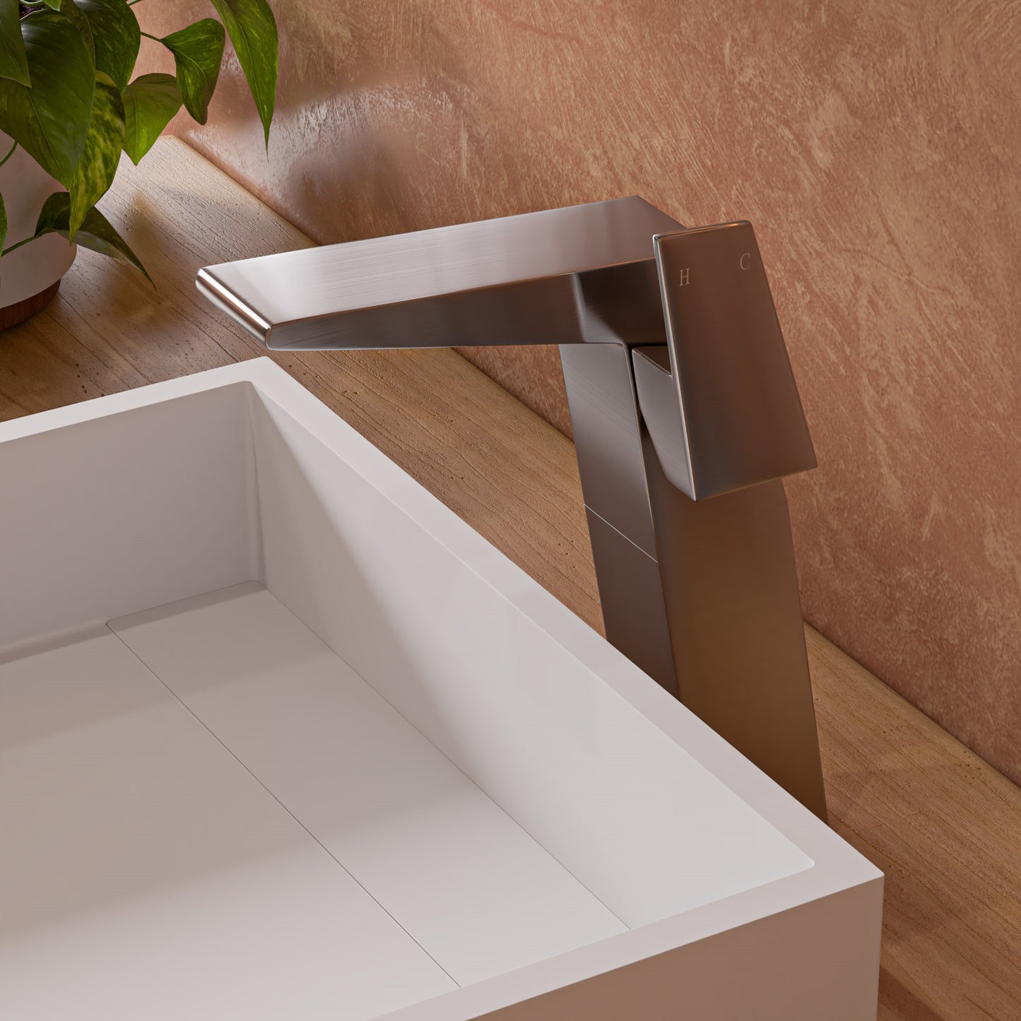 Brushed Nickel Single Hole Tall Bathroom Faucet