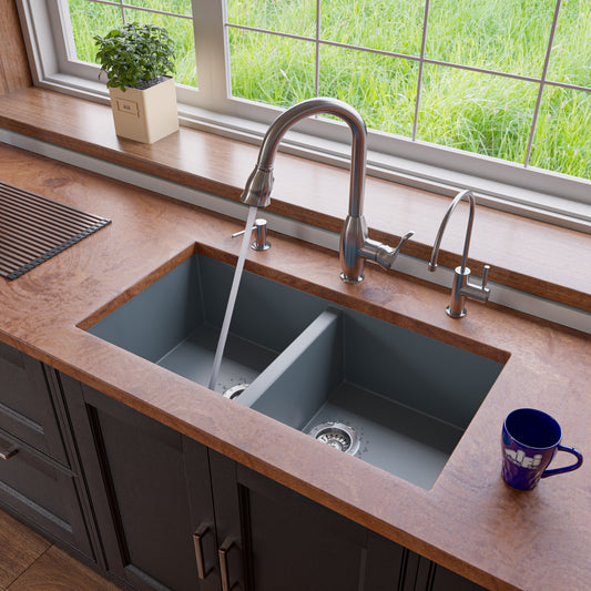 Titanium 34" Undermount Double Bowl Granite Composite Kitchen Sink
