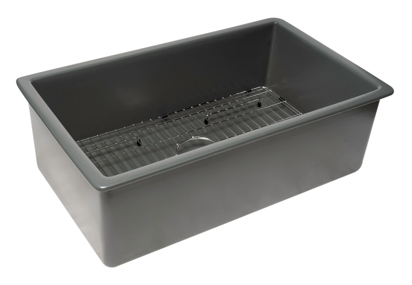 Grey Matte 32" x 19" Single Bowl Fireclay Undermount / Drop In Fireclay Kitchen Sink w Grid