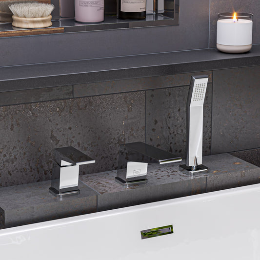 Polished Chrome Deck Mounted 3 Hole Tub Filler & Shower Head