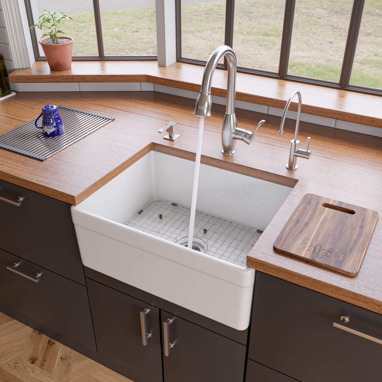 White 26" Decorative Lip Apron Single Bowl Fireclay Farmhouse Kitchen Sink