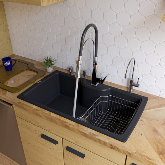 Black 35" Drop-In Single Bowl Granite Composite Kitchen Sink