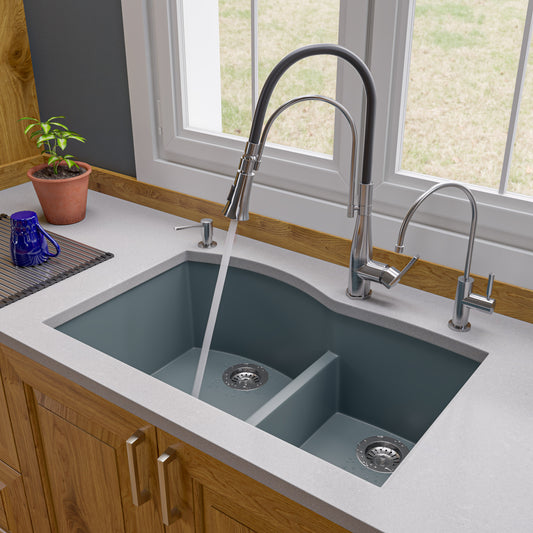 Titanium 33" Double Bowl Undermount Granite Composite Kitchen Sink