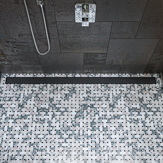 59" Black Matte Stainless Steel Linear Shower Drain with Solid Cover