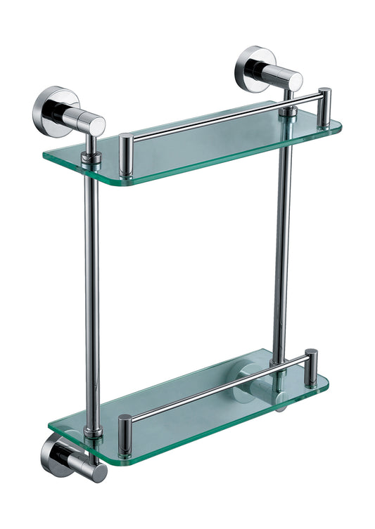 Polished Chrome Wall Mounted Double Glass Shower Shelf Bathroom Accessory
