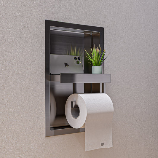 ALFI brand  Brushed Stainless Steel Recessed Toilet Paper Holder Niche