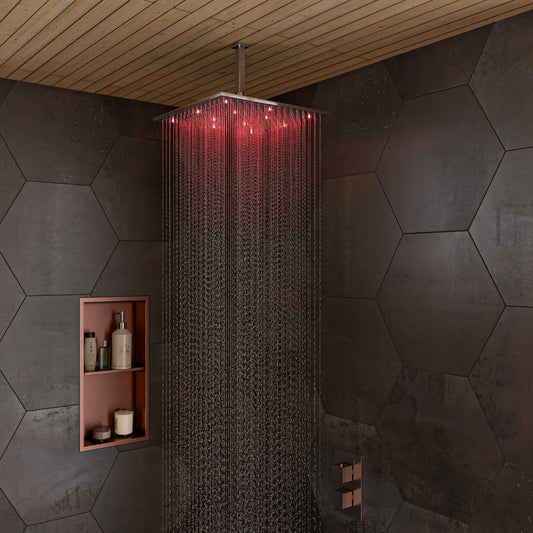 Brushed Nickel 16" Square Multi Color LED Rain Shower Head