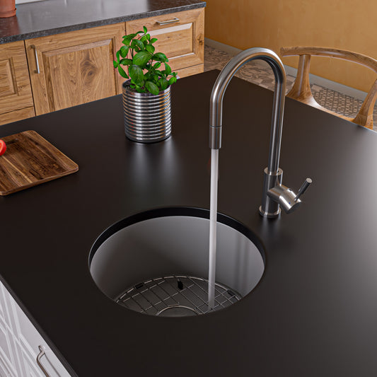 Gray Matte Round 18" x 18" Undermount / Drop In Fireclay Prep Sink