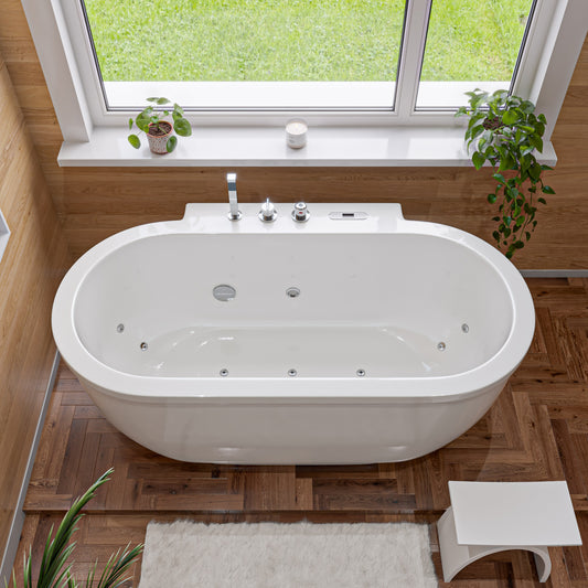 6 ft Acrylic White Whirlpool Bathtub w Fixtures