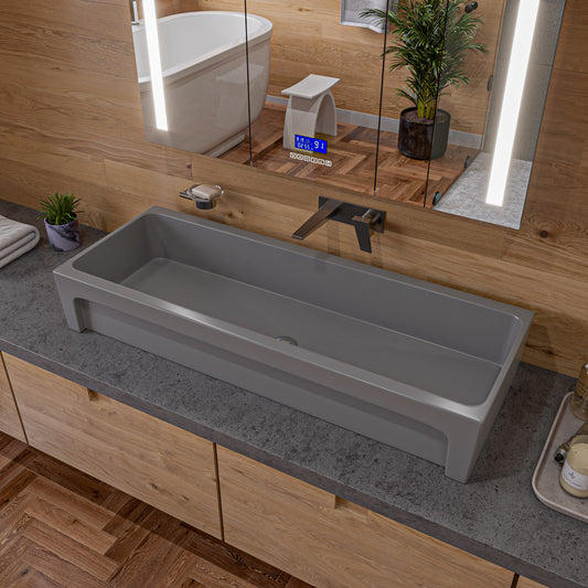 48" Grey Matte Above Mount Fireclay Bathroom Trough Sink