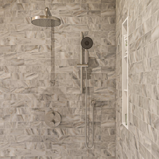 Brushed Nickel Round Style 2 Way Thermostatic Shower Set