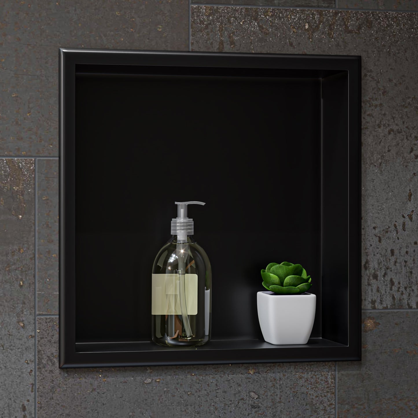 16" x 16" Brushed Black PVD Steel Square Single Shelf Shower Niche