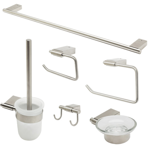 Brushed Nickel 6 Piece Matching Bathroom Accessory Set