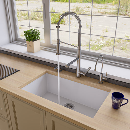 White 33" Single Bowl Undermount Granite Composite Kitchen Sink