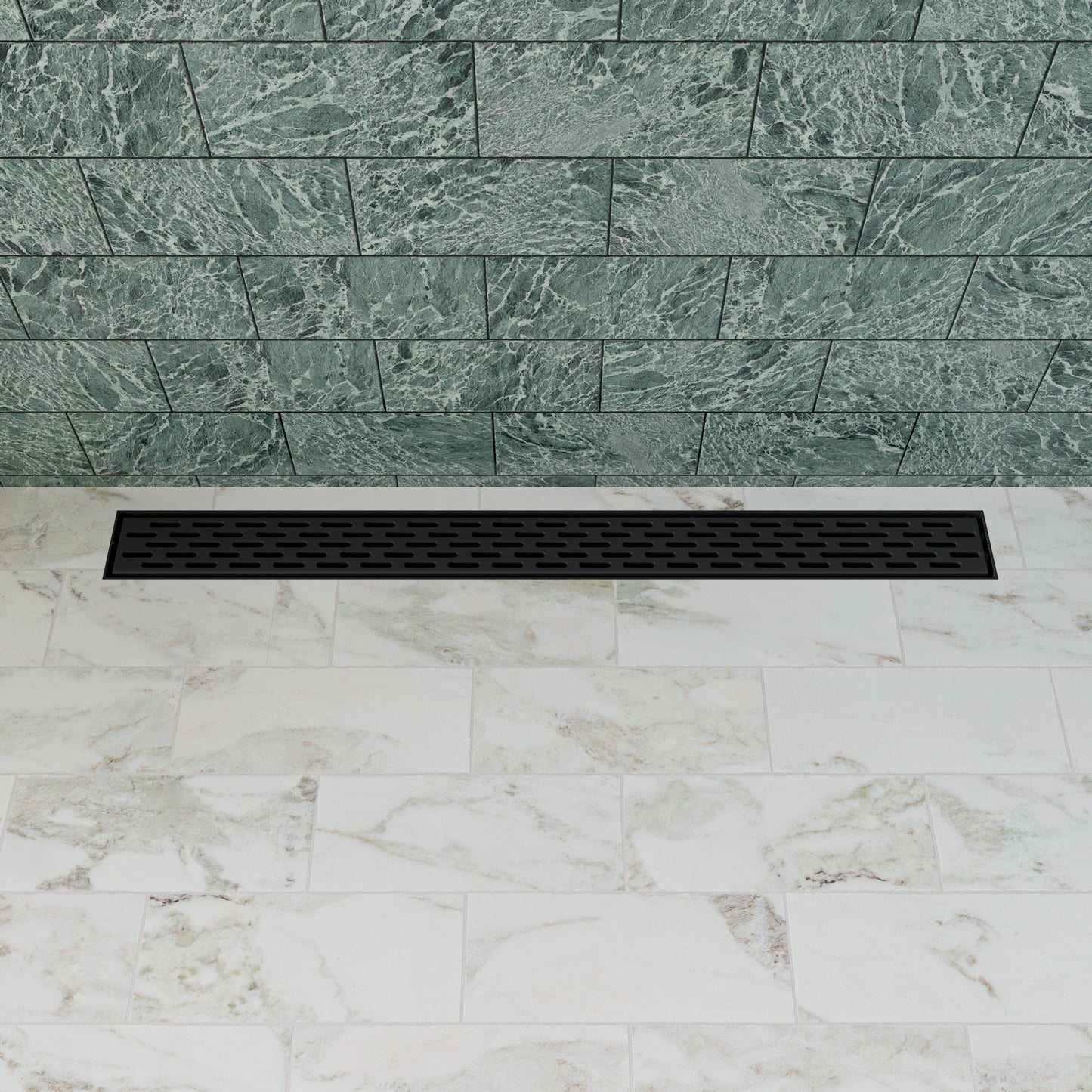 32" Black Matte Stainless Steel Linear Shower Drain with Groove Holes