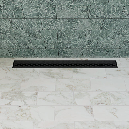 32" Black Matte Stainless Steel Linear Shower Drain with Groove Holes