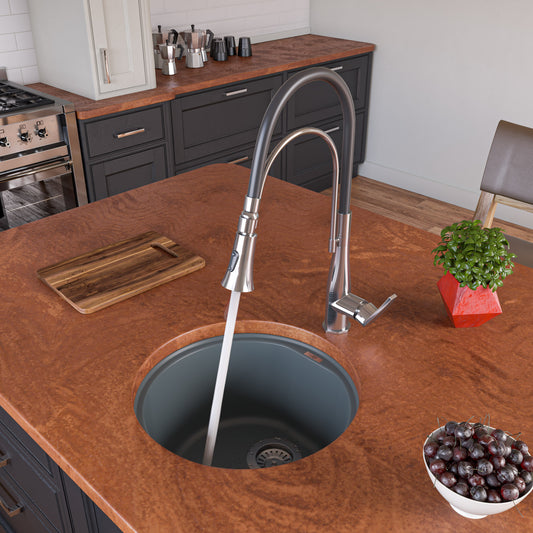 Titanium 17" Undermount Round Granite Composite Kitchen Prep Sink