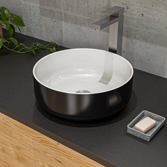 Black & White 15" Round Above Mount Ceramic Sink