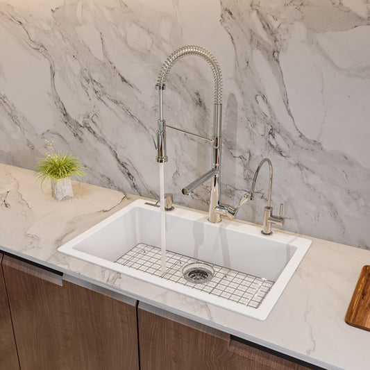 White 30" Drop-In Single Bowl Granite Composite Kitchen Sink