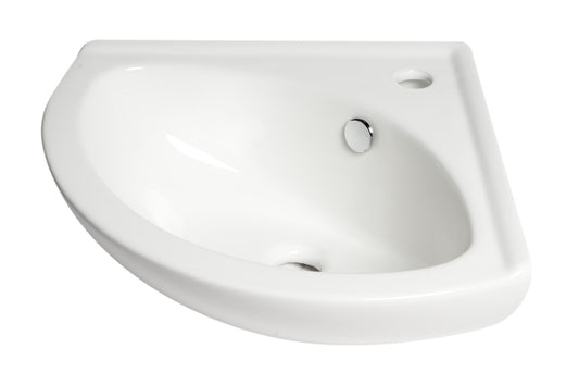 White 22" Corner Wall Mounted Ceramic Sink with Faucet Hole