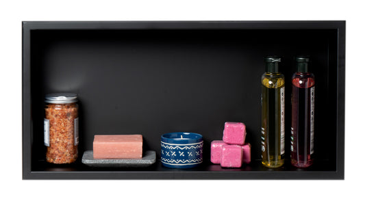 24 x 12 Black Matte Stainless Steel Horizontal Single Shelf Bath Shower Niche