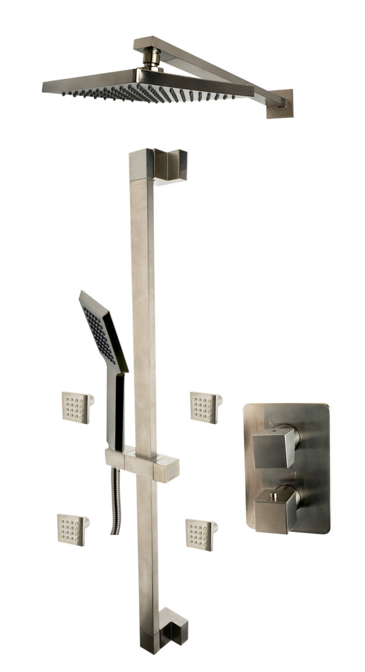 Brushed Nickel 3 Way Thermostatic Shower Set with Body Sprays