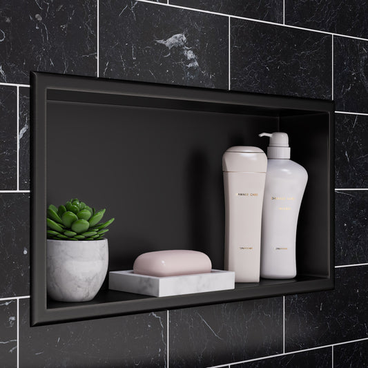 24" x 12" Brushed Black PVD Stainless Steel Horizontal Single Shelf Shower Niche