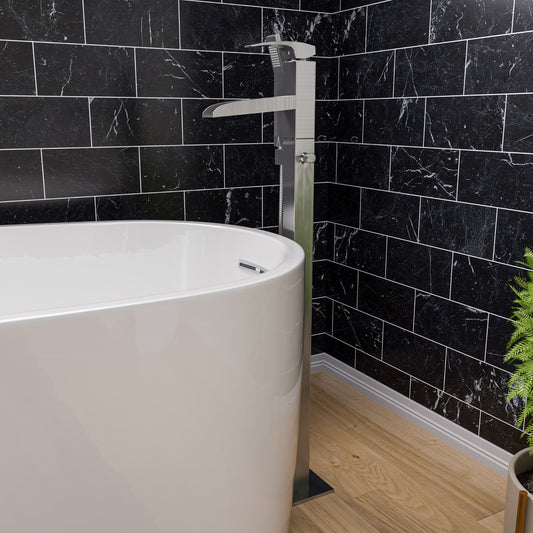 Brushed Nickel Single Hole Floor Mounted Waterfall Tub Filler