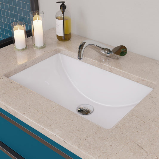 White Ceramic 22"x15" Undermount Rectangular Bathroom Sink
