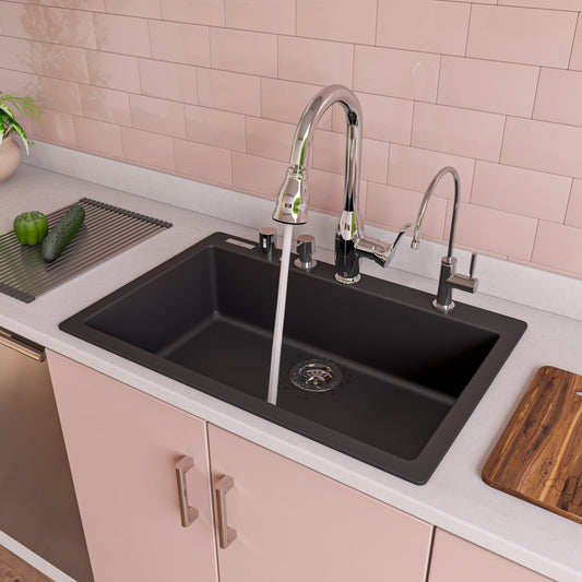 Black 30" Drop-In Single Bowl Granite Composite Kitchen Sink