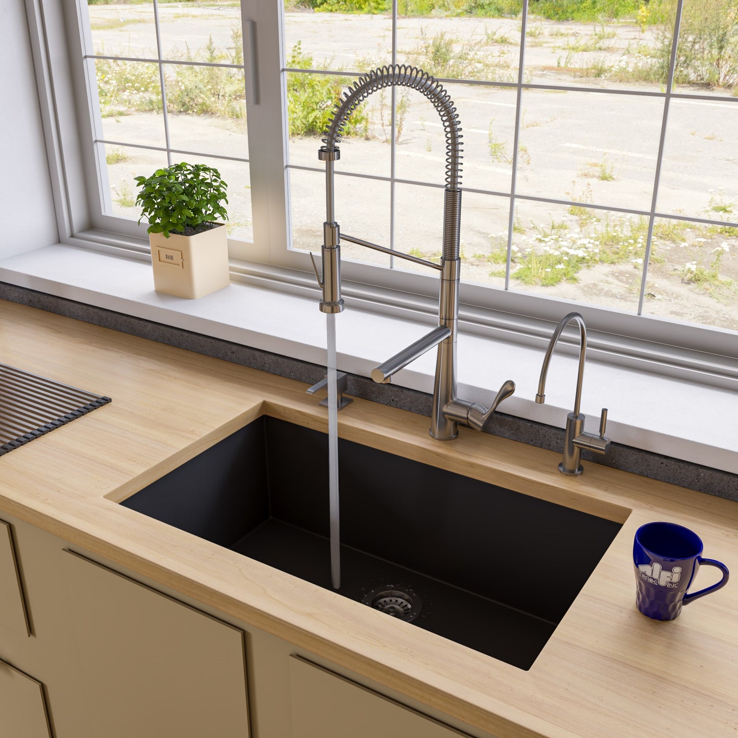 Black 33" Single Bowl Undermount Granite Composite Kitchen Sink