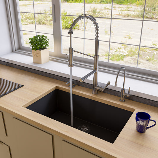 Black 33" Single Bowl Undermount Granite Composite Kitchen Sink