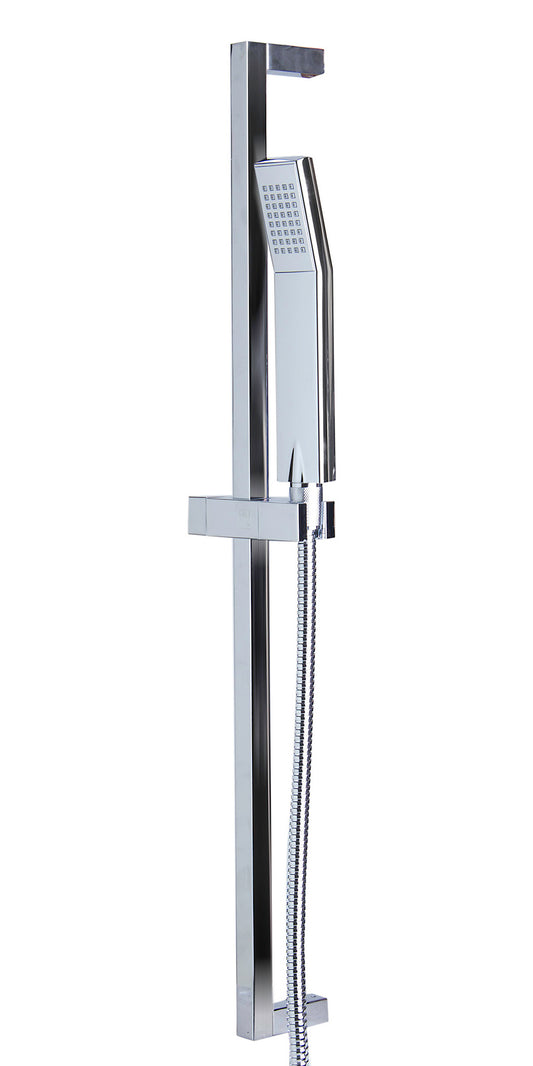 Polished Chrome Sliding Rail Hand Held Shower Head Set with Hose