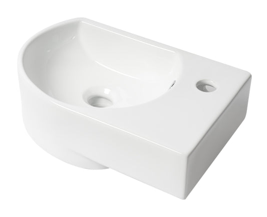 White 16" Small Wall Mounted Ceramic Sink with Faucet Hole