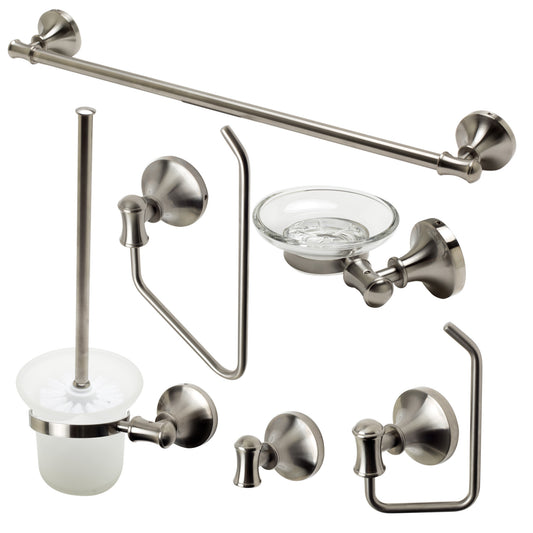 Brushed Nickel 6 Piece Matching Bathroom Accessory Set