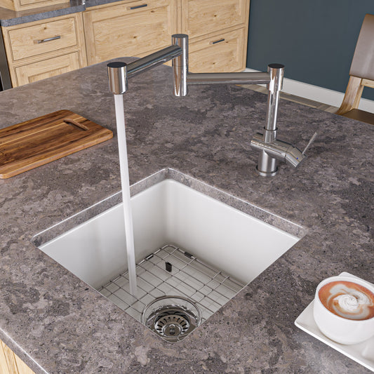 Gray Matte Square 18" x 18" Undermount / Drop In Fireclay Prep Sink