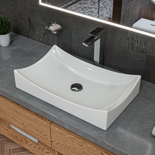 White 26" Fancy Rectangular Above Mount Ceramic Sink