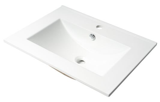 White 25" Rectangular Drop In Ceramic Sink with Faucet Hole