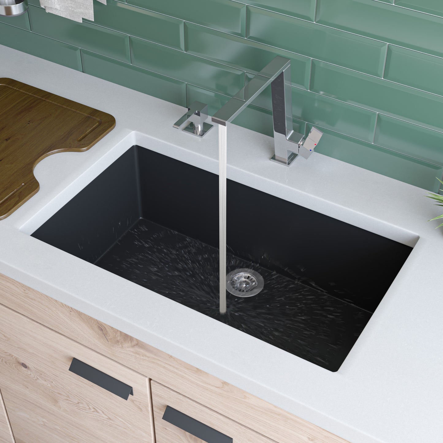 Black 30" Undermount Single Bowl Granite Composite Kitchen Sink