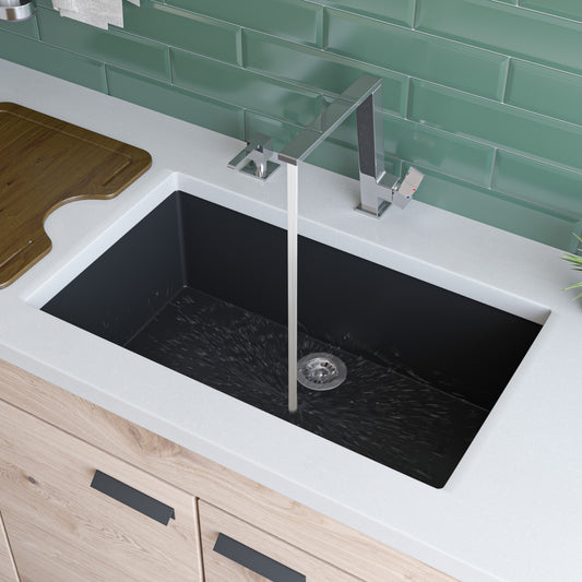 Black 30" Undermount Single Bowl Granite Composite Kitchen Sink