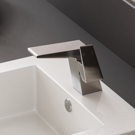 Brushed Nickel Modern Single Hole Bathroom Faucet