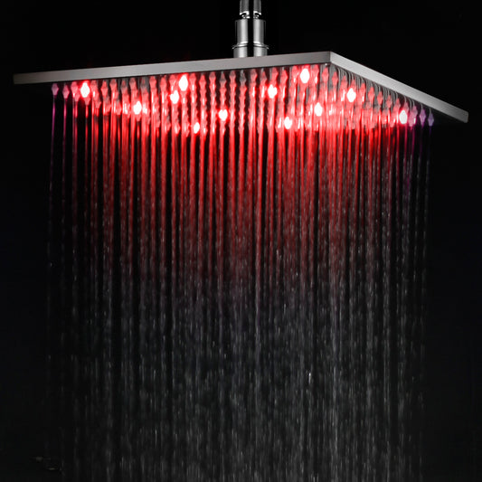 Brushed Nickel 12" Square Multi Color LED Rain Shower Head