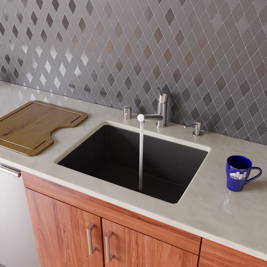 Black 24" Undermount Single Bowl Granite Composite Kitchen Sink