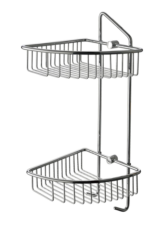 Polished Chrome Corner Mounted Double Basket Shower Shelf Bathroom Accessory