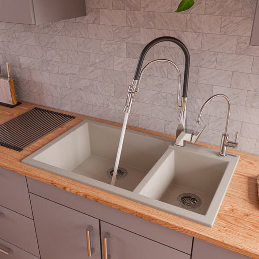 Biscuit 34" Double Bowl Drop In Granite Composite Kitchen Sink
