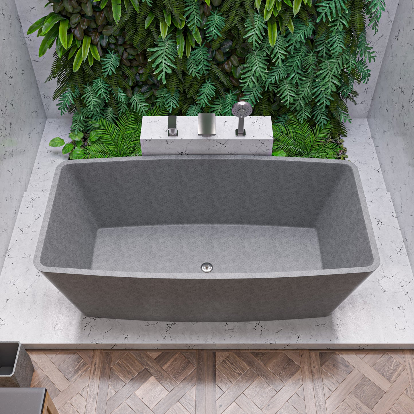 71" Solid Concrete Rectangular Freestanding Bathtub