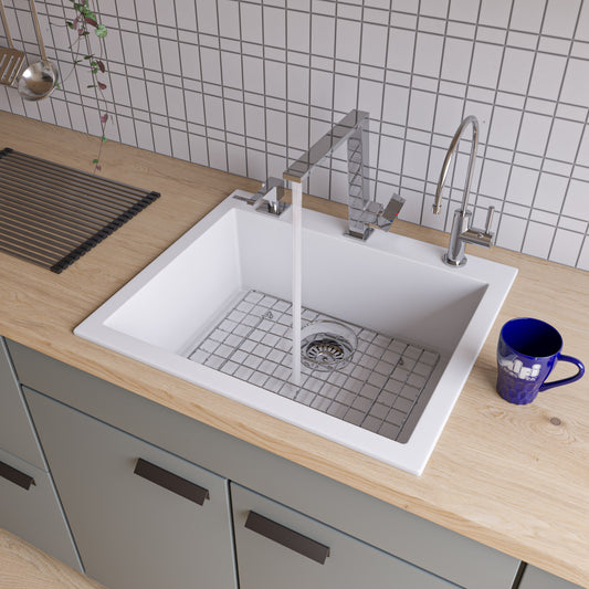 White 24" Drop-In Single Bowl Granite Composite Kitchen Sink