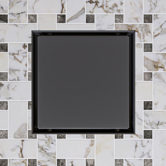 5" x 5" Black Matte Square Stainless Steel Shower Drain with Solid Cover