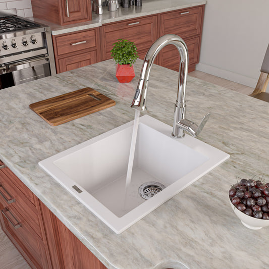 White 17" Drop-In Rectangular Granite Composite Kitchen Prep Sink