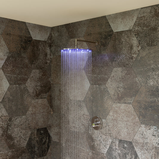 Brushed Nickel 16" Round Multi Color LED Rain Shower Head